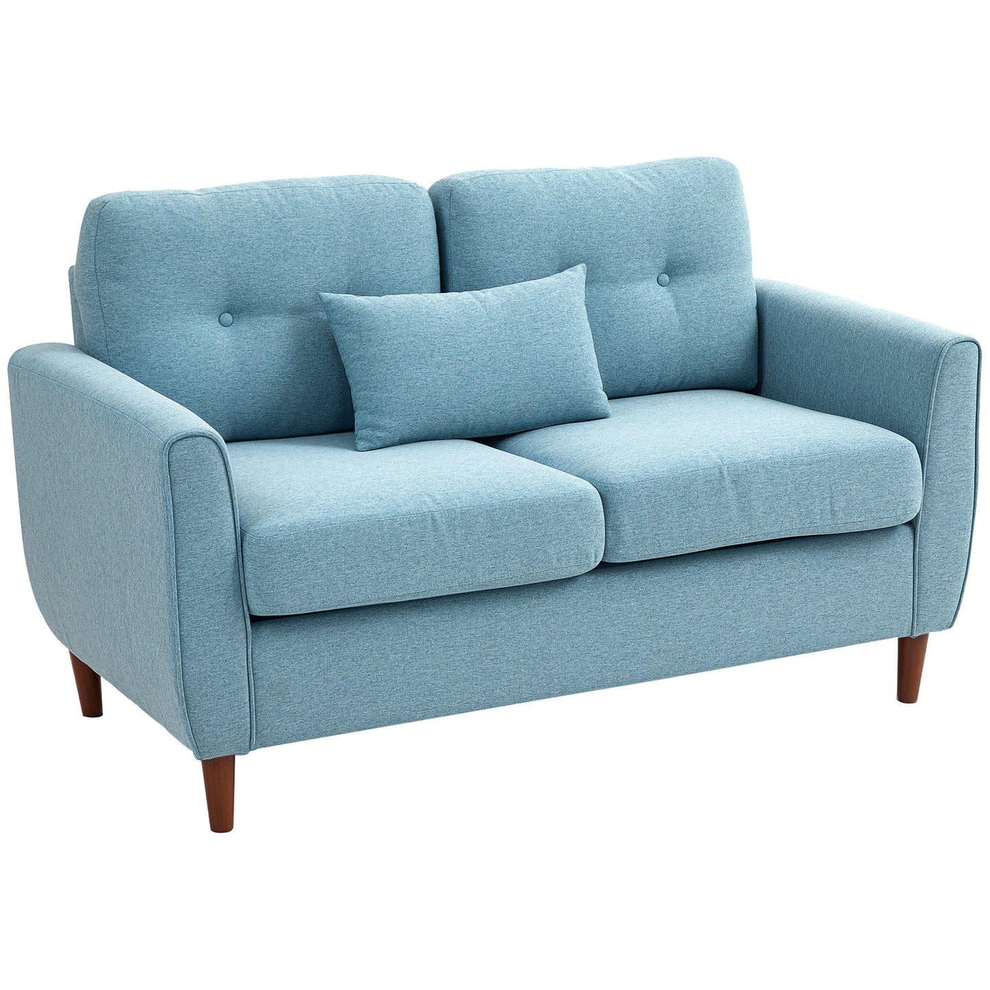 Ridozi Fabric Light Blue 2 Seater Sofa With Spring Cushions And Wooden Legs 140 cm