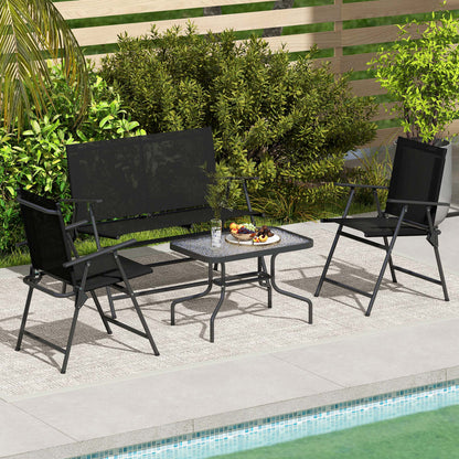 Mavi Metal Black and Mesh 4 Seater Outdoor Garden Sofa Set