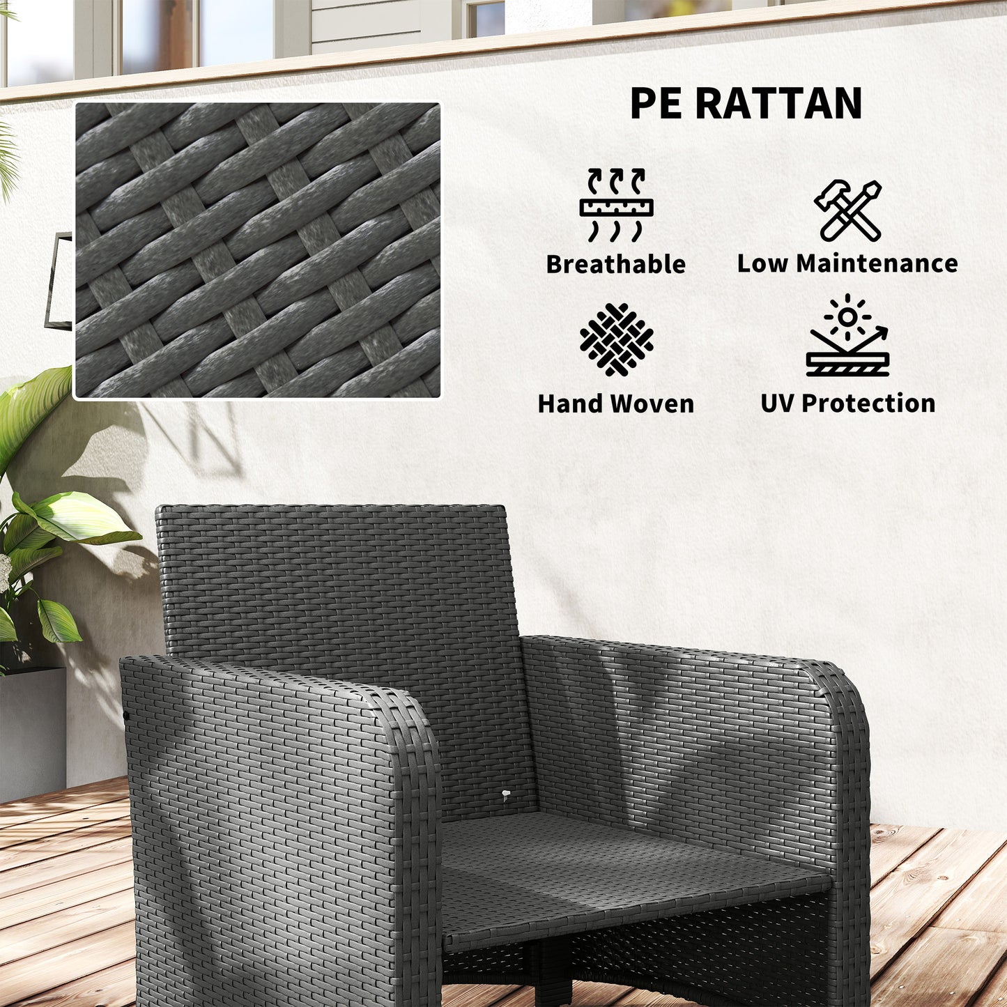 Mami Rattan Grey and White Outdoor Garden Bistro Set With 2 Tier Coffee Table And Footstools