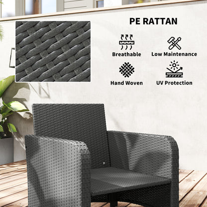 Mami Rattan Grey and White Outdoor Garden Bistro Set With 2 Tier Coffee Table And Footstools
