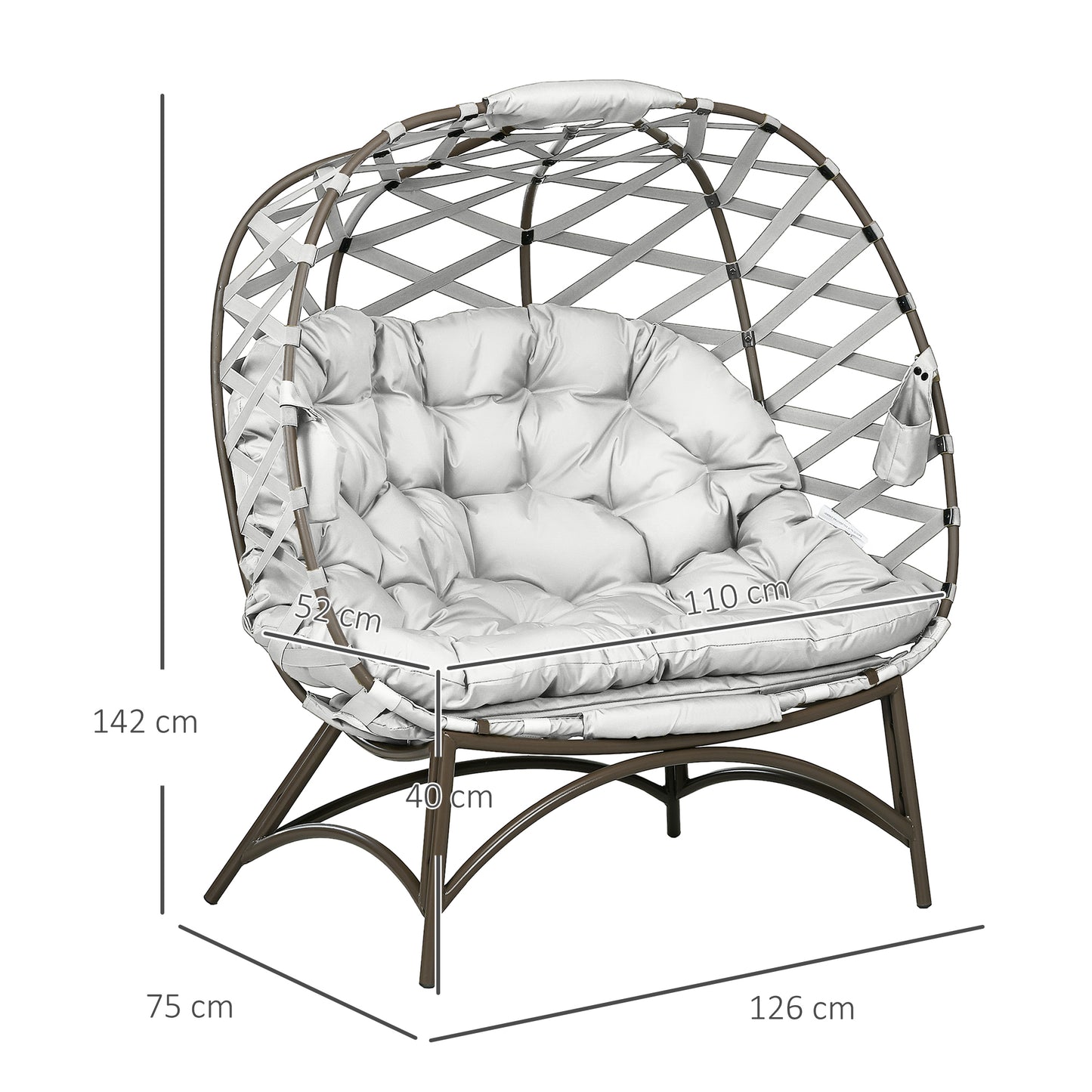 Ninamo Woven Rattan Light Grey 2 Seater Folding Egg Chair With Cushions And Cup Holders