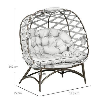 Ninamo Woven Rattan Light Grey 2 Seater Folding Egg Chair With Cushions And Cup Holders