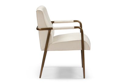 Luxemburg Upholstered Cream Velvet and Brass Armchair