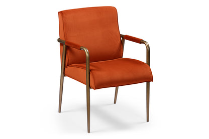 Luxemburg Upholstered Burnt Orange Velvet and Brass Armchair