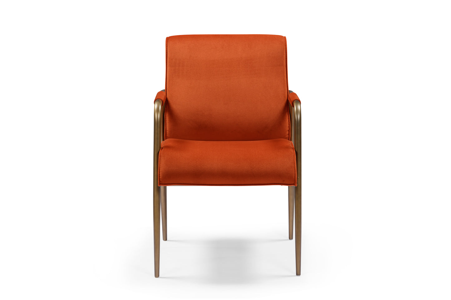 Luxemburg Upholstered Burnt Orange Velvet and Brass Armchair
