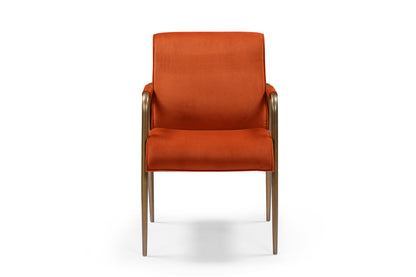 Luxemburg Upholstered Burnt Orange Velvet and Brass Armchair