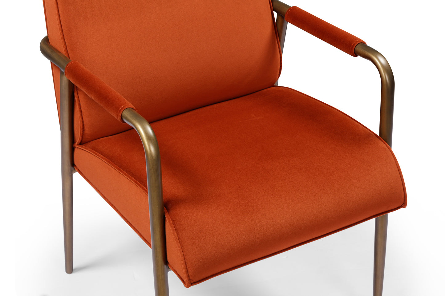 Luxemburg Upholstered Burnt Orange Velvet and Brass Armchair
