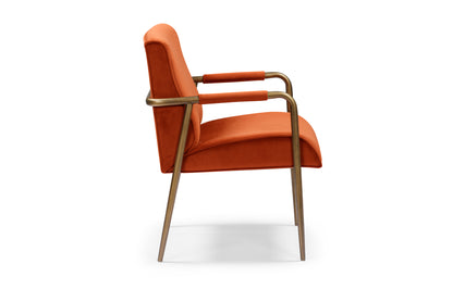 Luxemburg Upholstered Burnt Orange Velvet and Brass Armchair