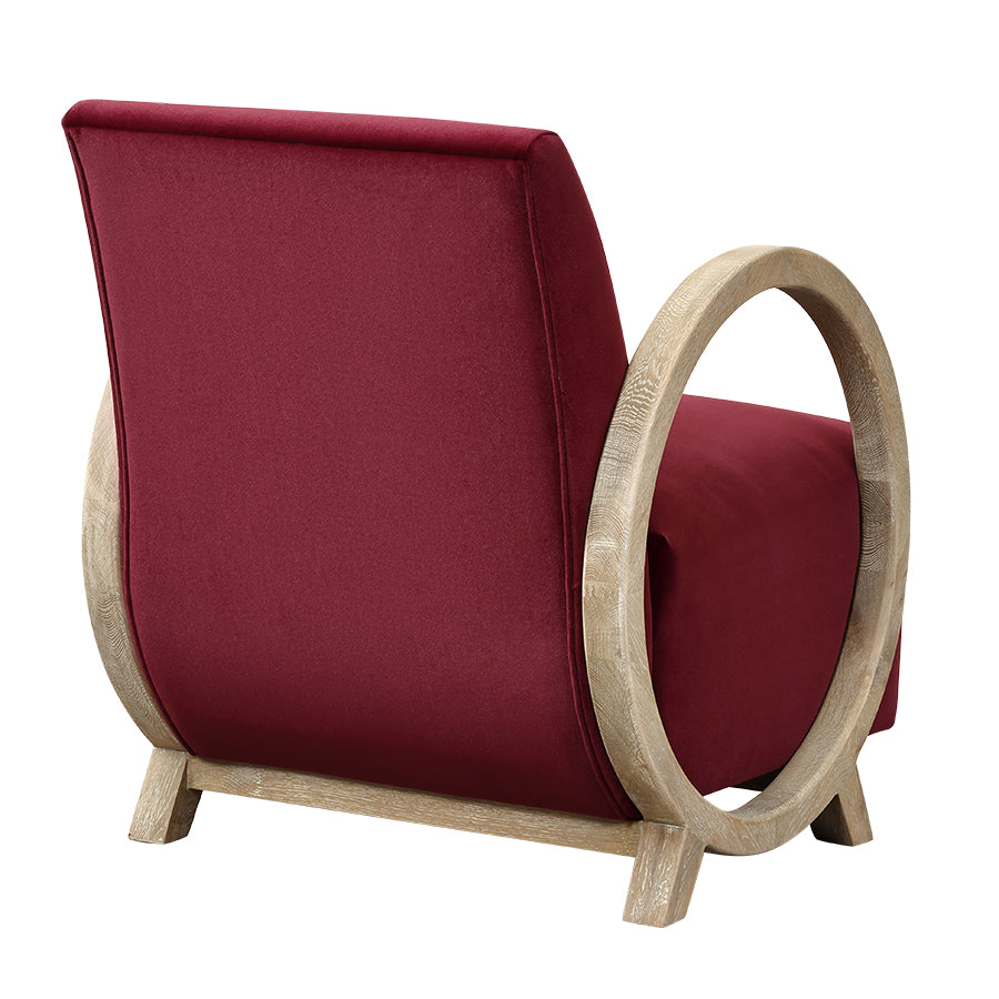 Aracaju Plum Red Velvet and Oak Ring Armchair