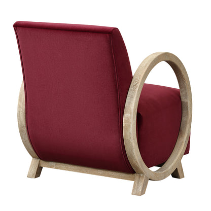 Aracaju Plum Red Velvet and Oak Ring Armchair