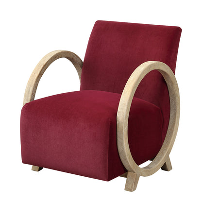 Aracaju Plum Red Velvet and Oak Ring Armchair