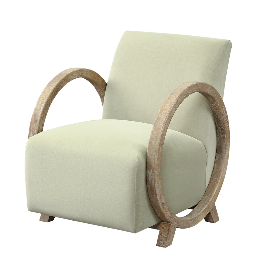 Aracaju Sage Green Velvet and Oak Ring Armchair