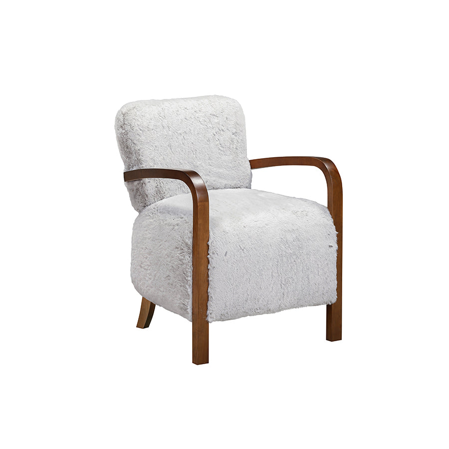 Luna Cosy Upholstered Grey Faux Shearling and Wood Cosy Accent Armchair