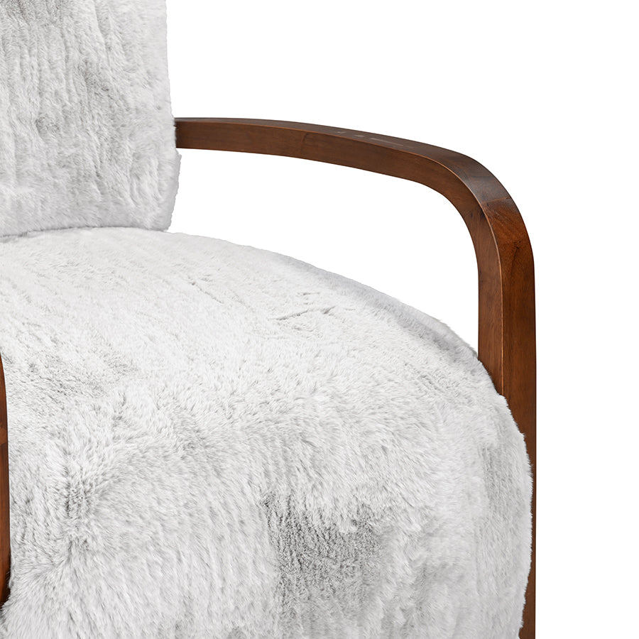 Luna Cosy Upholstered Grey Faux Shearling and Wood Cosy Accent Armchair