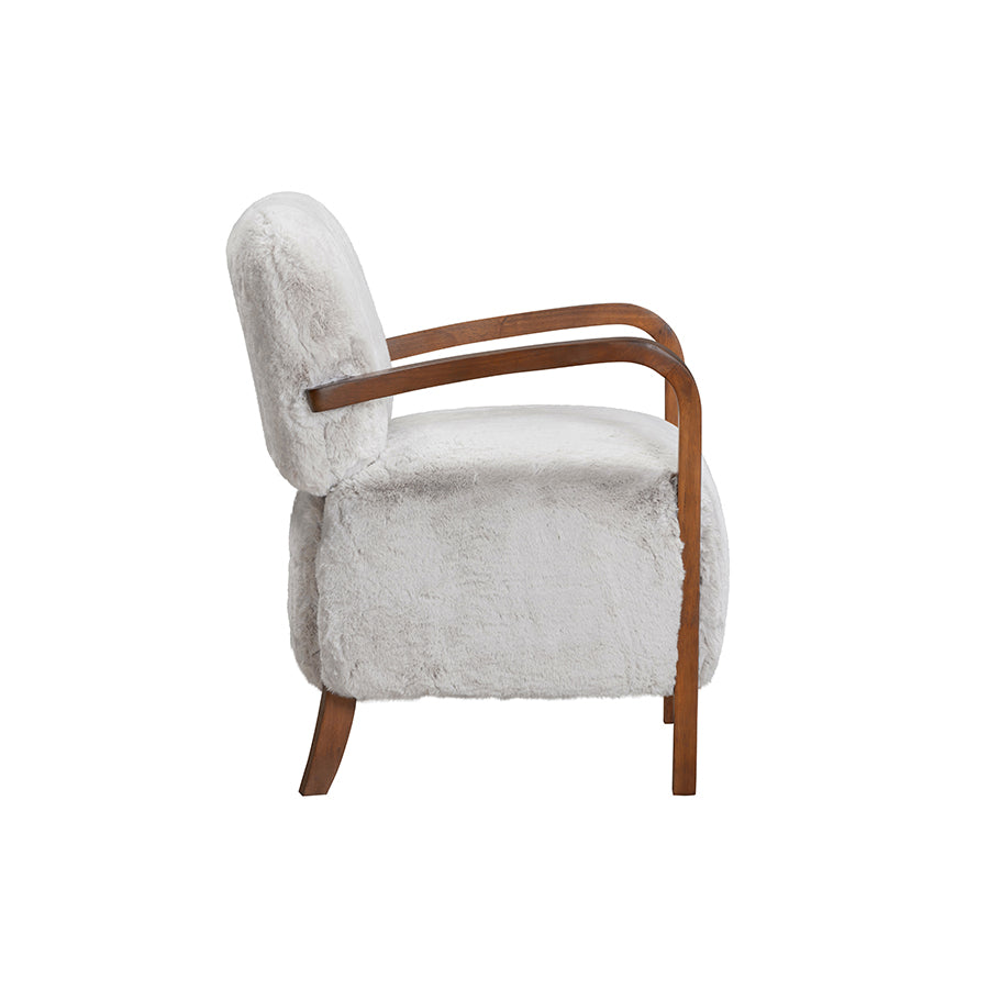 Luna Cosy Upholstered Grey Faux Shearling and Wood Cosy Accent Armchair