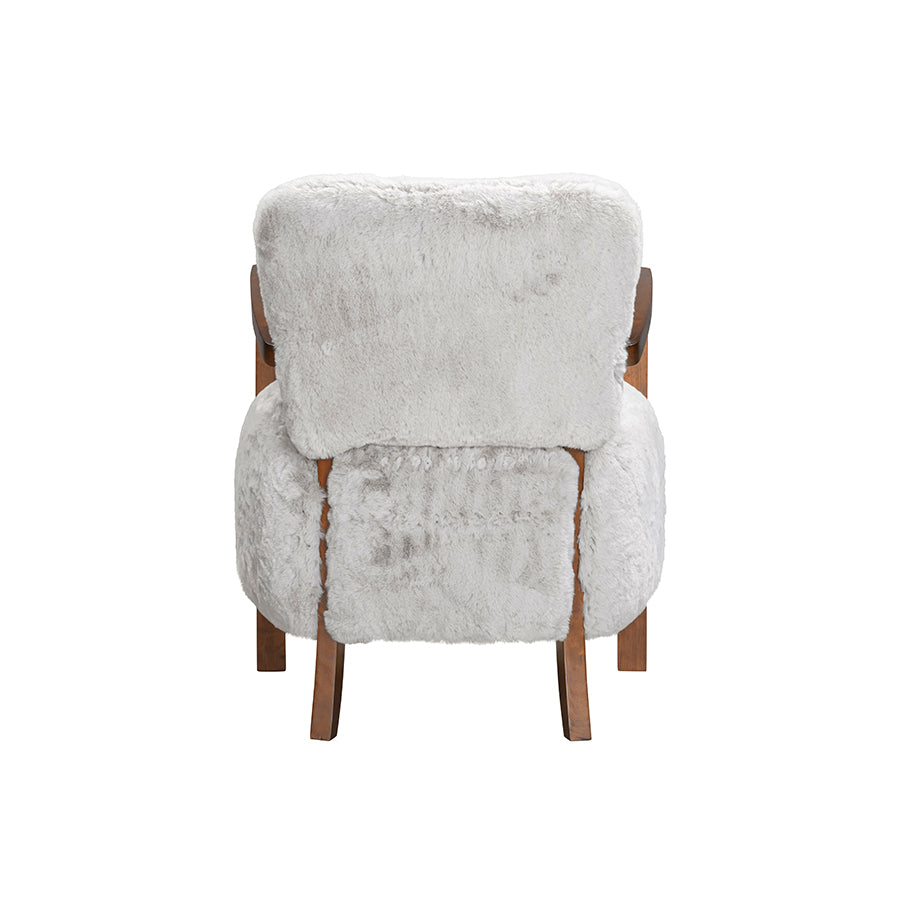 Luna Cosy Upholstered Grey Faux Shearling and Wood Cosy Accent Armchair