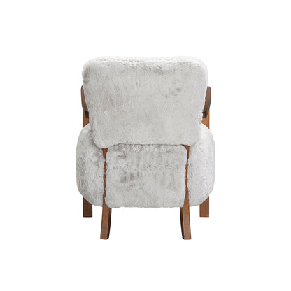 Luna Cosy Upholstered Grey Faux Shearling and Wood Cosy Accent Armchair