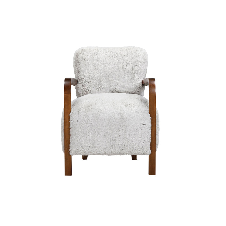 Luna Cosy Upholstered Grey Faux Shearling and Wood Cosy Accent Armchair