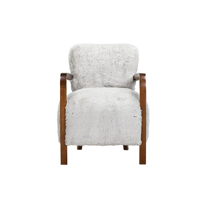 Luna Cosy Upholstered Grey Faux Shearling and Wood Cosy Accent Armchair
