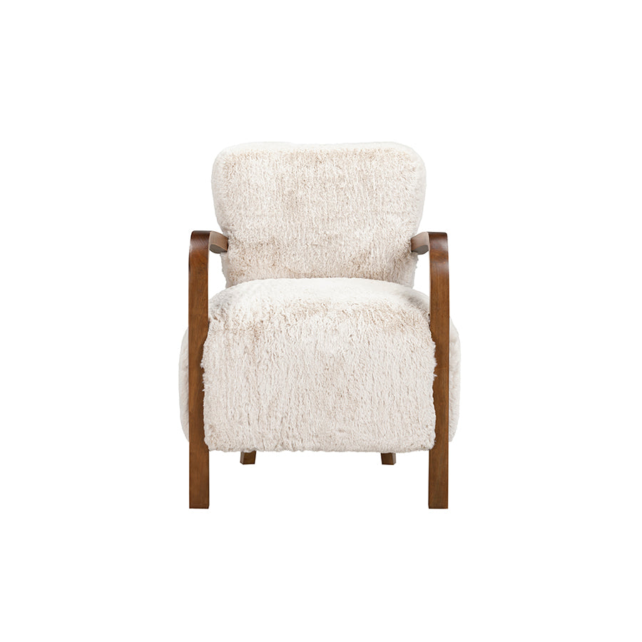Luna Cosy Upholstered Natural Faux Shearling and Wood Cosy Accent Armchair