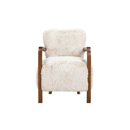 Luna Cosy Upholstered Natural Faux Shearling and Wood Cosy Accent Armchair