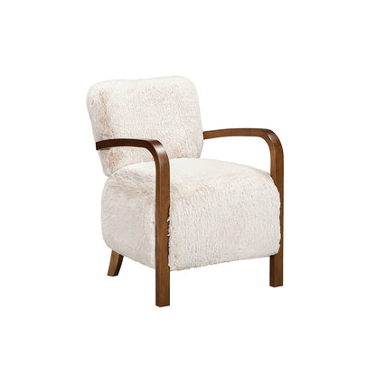 Luna Cosy Upholstered Natural Faux Shearling and Wood Cosy Accent Armchair
