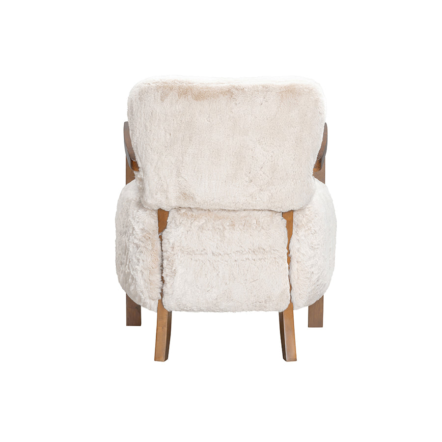 Luna Cosy Upholstered Natural Faux Shearling and Wood Cosy Accent Armchair