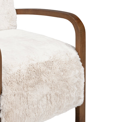 Luna Cosy Upholstered Natural Faux Shearling and Wood Cosy Accent Armchair