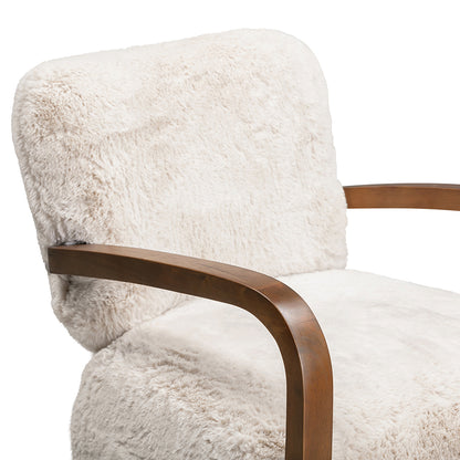 Luna Cosy Upholstered Natural Faux Shearling and Wood Cosy Accent Armchair