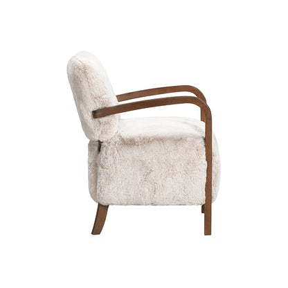 Luna Cosy Upholstered Natural Faux Shearling and Wood Cosy Accent Armchair