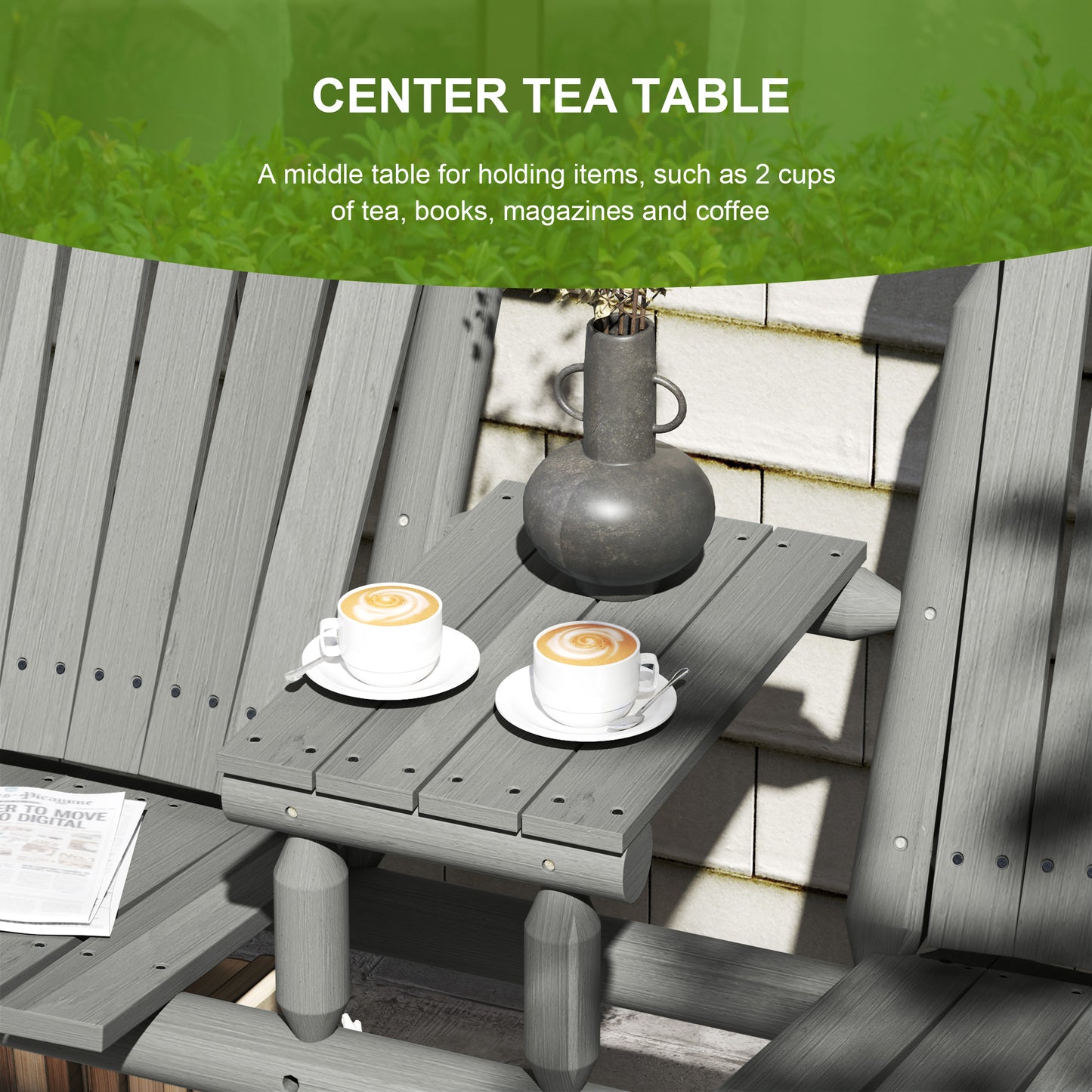 Nine Wood Grey 2 Seater Garden Bench With Central Coffee Table