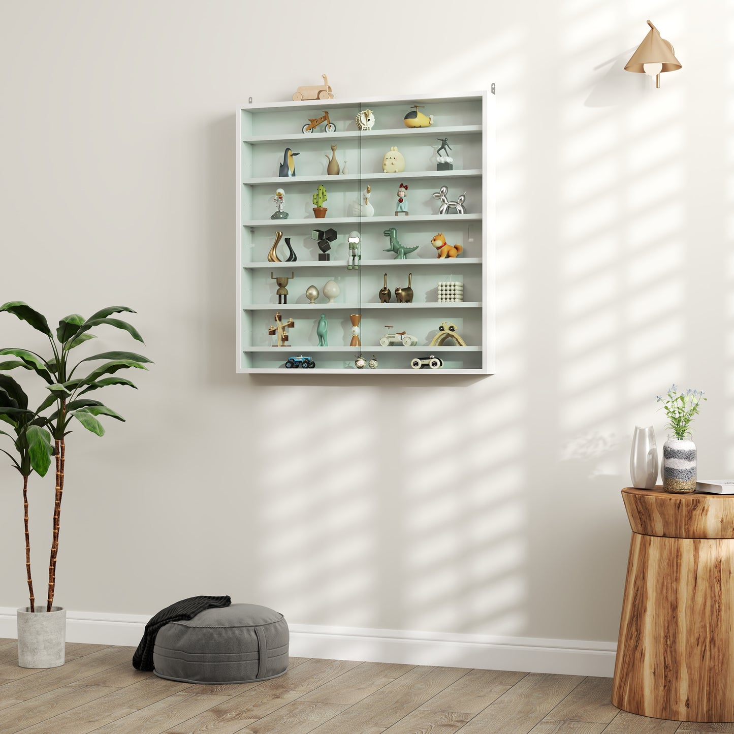 Bazizi Kedi Wood And Glass White 6 Tier Display Cabinet With Glass Doors