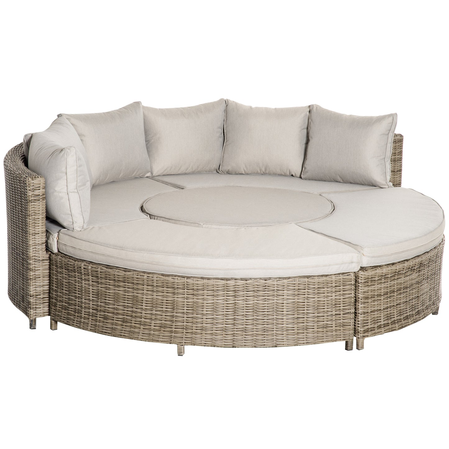 Rolipa Faux Rattan Grey 5 Piece Round Outdoor Daybed Set With Lift Up Coffee Table And Cover
