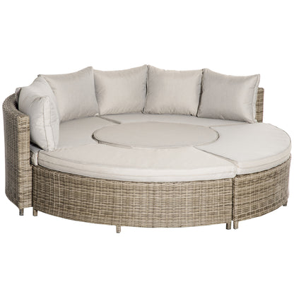 Rolipa Faux Rattan Grey 5 Piece Round Outdoor Daybed Set With Lift Up Coffee Table And Cover