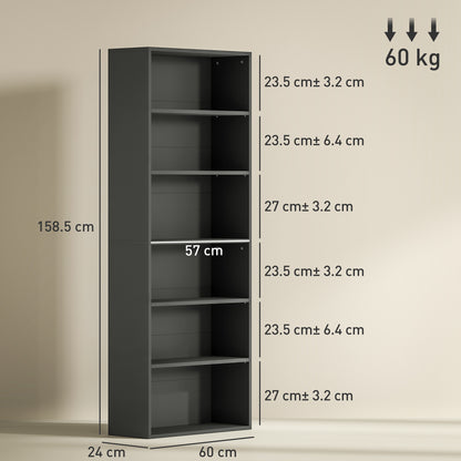 Nere Wood Black 6 Tier Bookcase