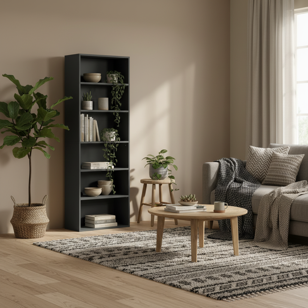 Nere 158cm Wood Black 6 Tier Bookcase