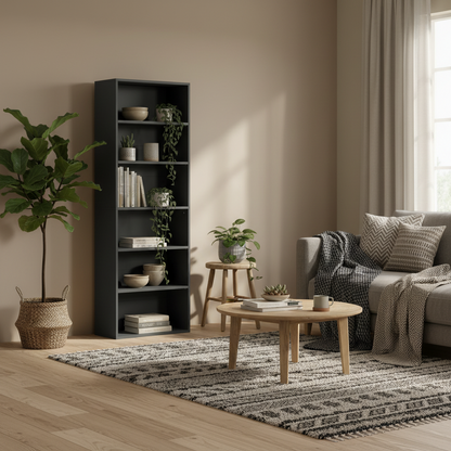 Nere 158cm Wood Black 6 Tier Bookcase