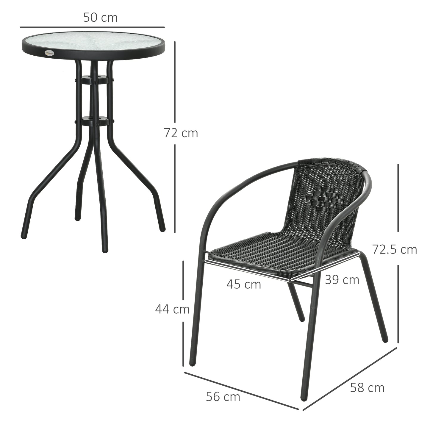 Lara Rattan Black 3 Piece Garden Bistro Table And Chair Set