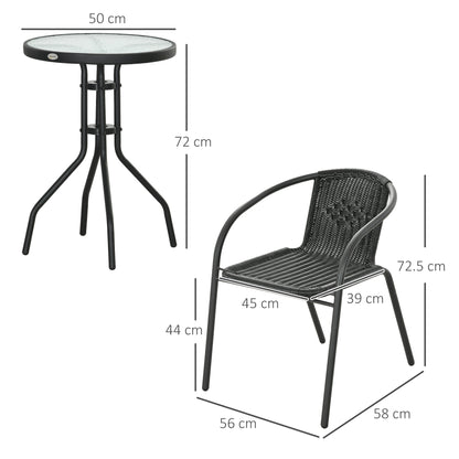 Lara Rattan Black 3 Piece Garden Bistro Table And Chair Set