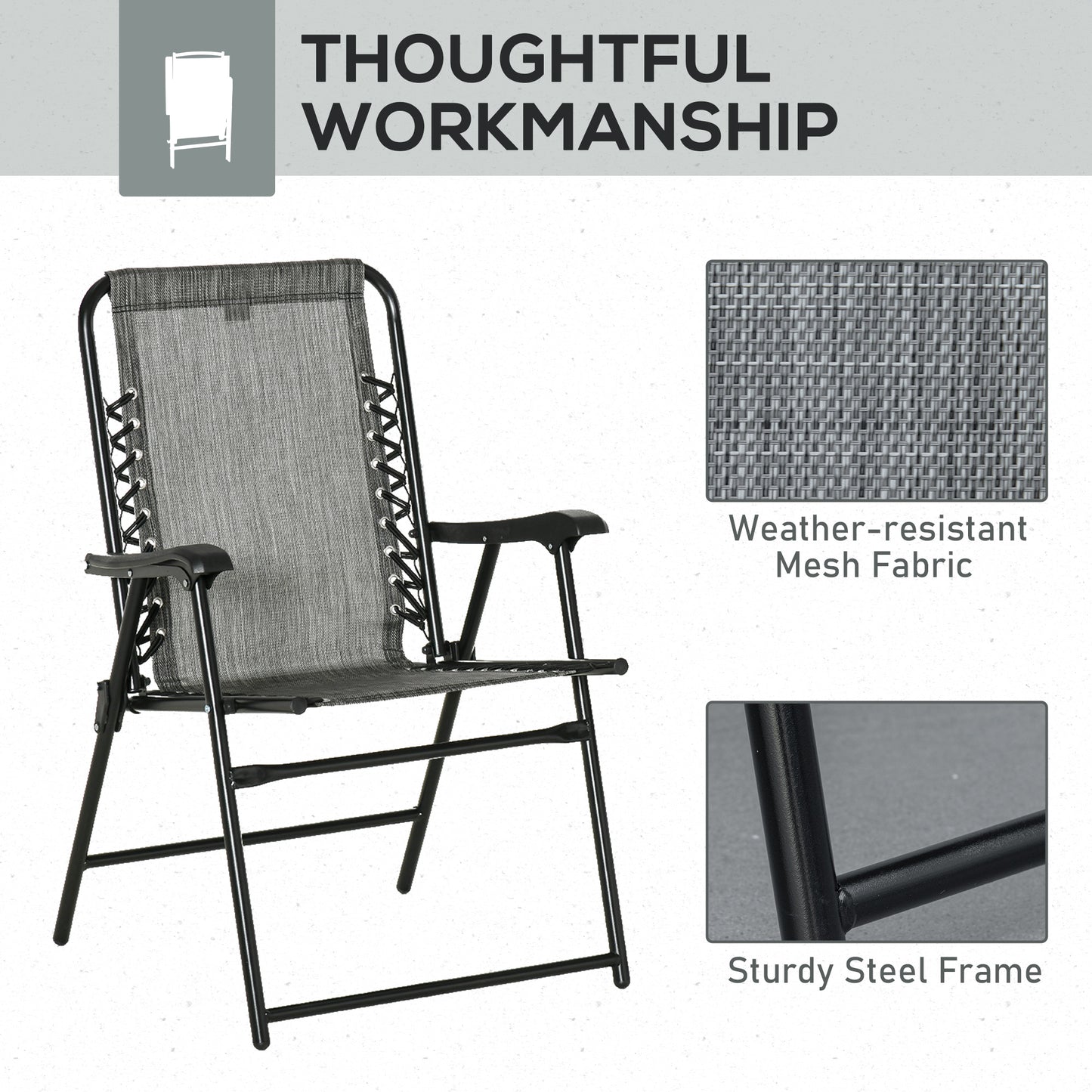 Losota Kefi Metal Grey Set Of 2 Foldable Outdoor Lounger Chairs With Armrests