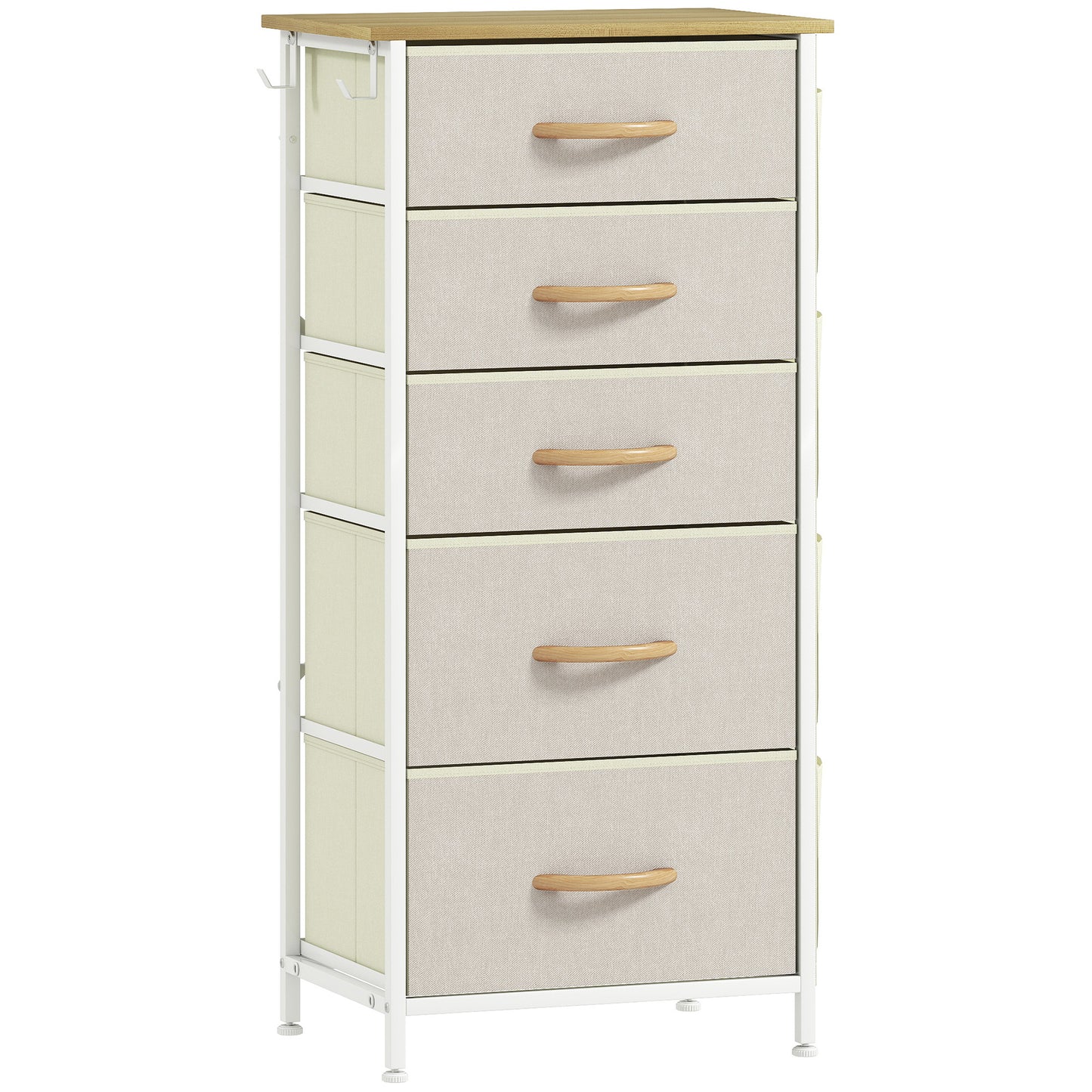 Batoro Fabric And Metal Beige 5 Drawer Storage Chest