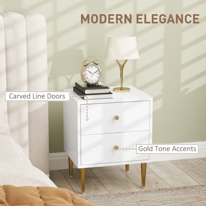 Dina White And Gold 2 Drawer Elegant Bedside Table
