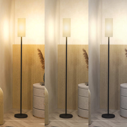Pavi  Metal And Fabric White Minimalist Floor Lamp With Linen Shade And Foot Switch