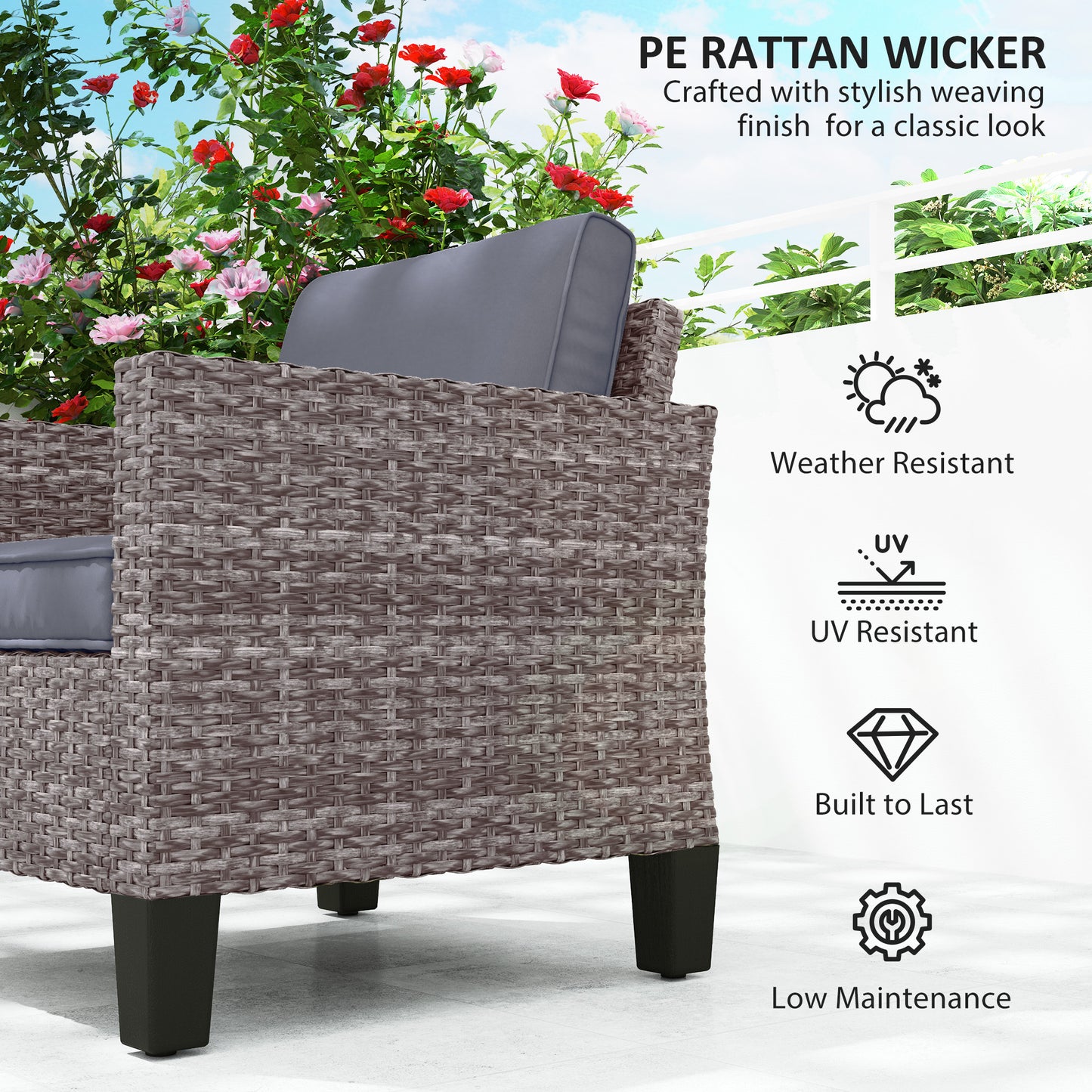 Maba Rattan Grey Single Outdoor Garden Armchair With Cushions