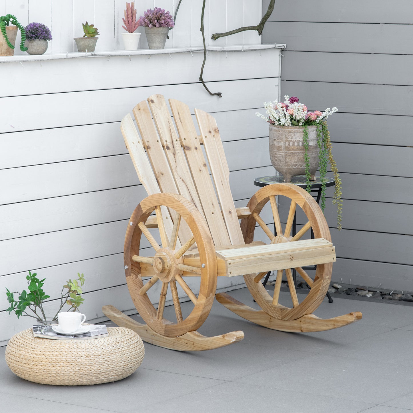 Bamo Set Of 2 Natural Wood Rocking Chairs With Reclining Back