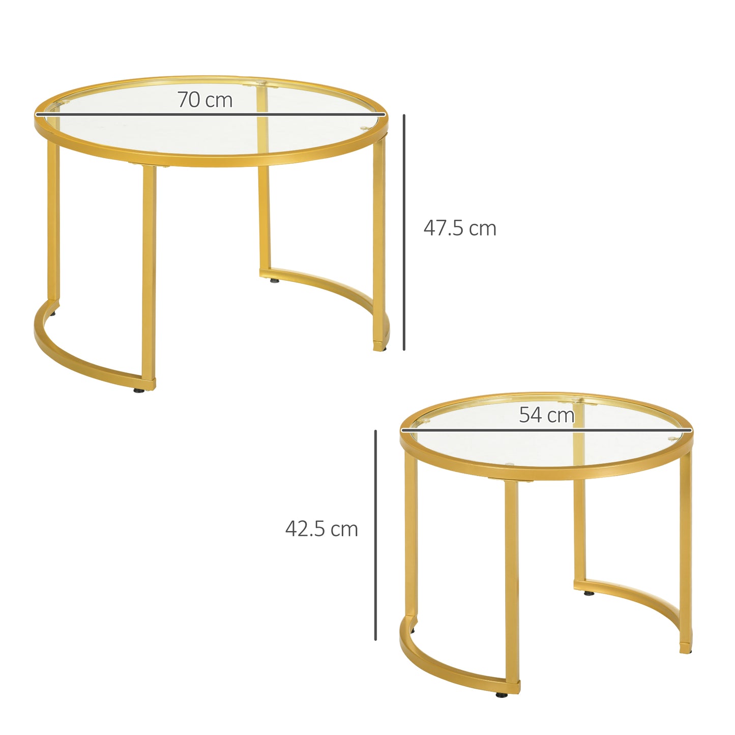 Sosuba Metal And Glass Gold Tone Set Of 2 Modern Nesting Coffee Tables