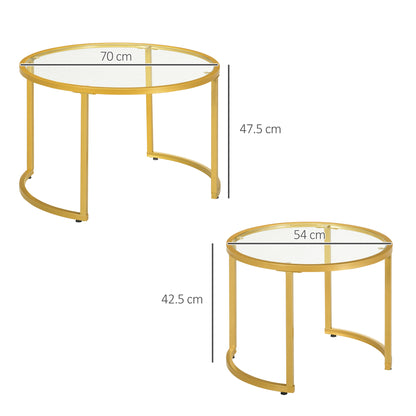 Sosuba Metal And Glass Gold Tone Set Of 2 Modern Nesting Coffee Tables