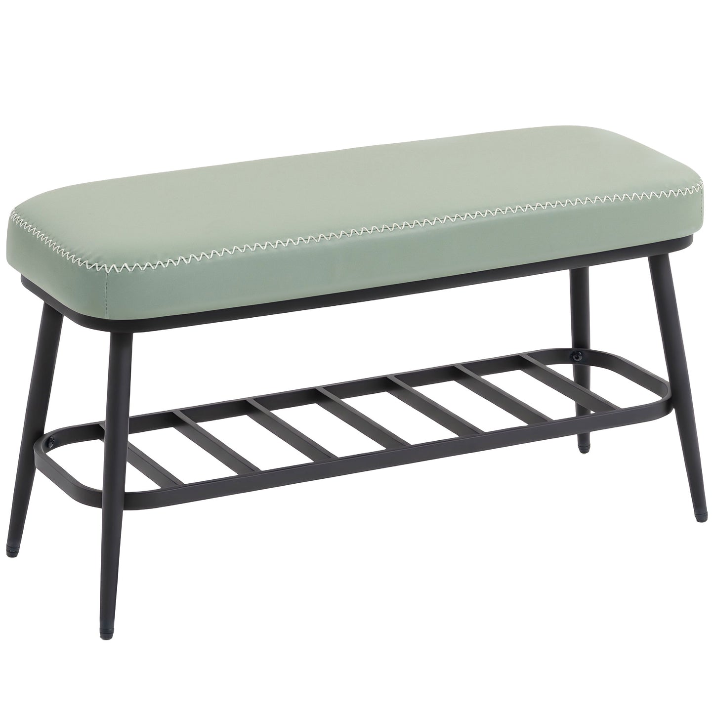 Nava Faux Leather Mint Green Shoe Storage Bench With Cushioned Seat