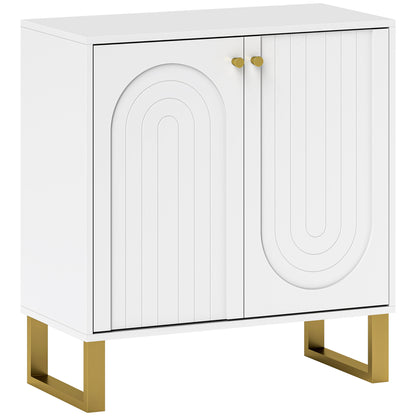 Tarezi Nedi White 2 Door Sideboard Storage Cabinet With Golden Accents
