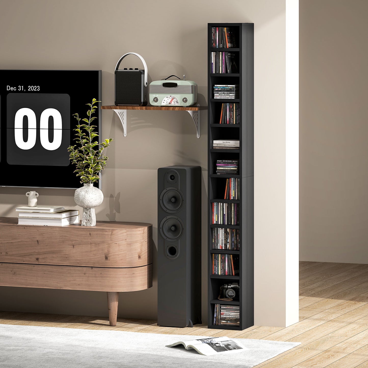 Nisapa Wood Black Tall Narrow Media Storage Tower With 204 Disc Capacity